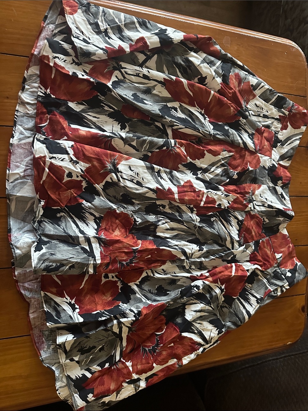 The Limited Red Floral Circle Skirt with Black and White Accents